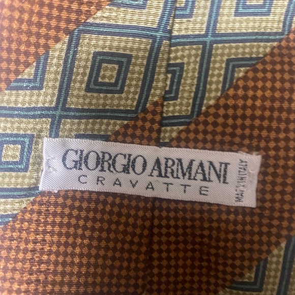 Giorgio Armani Cravatte 100% silk tie Made in Italy Brown/Grey Vntg.  EUC - Picture 3 of 8